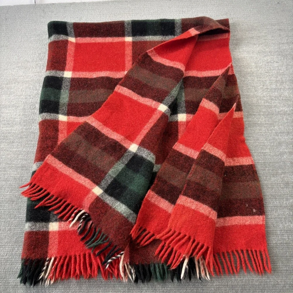 VTG Onehunga Woolen Mills Mohair Plaid Travel Rug Red Plaid Fringe New Zealand